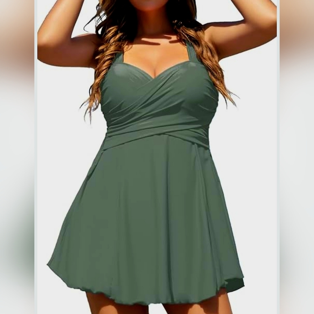 NWOT Cocopear Tummy Control Crossover Elegant Swimdress Sz. M #1537